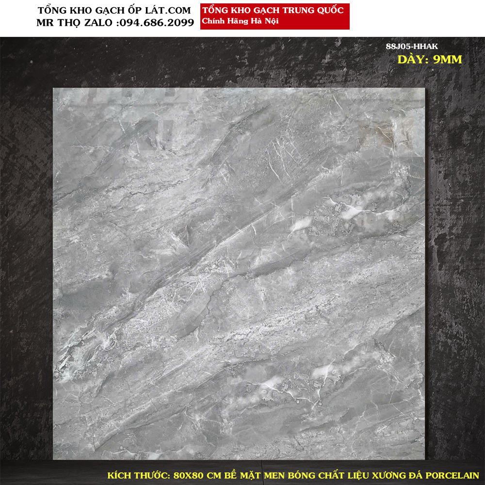 Gạch lát nền vân đá xám ghi 80x80 Trung Quốc 88J05